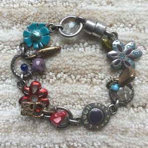 Charm Bracelet Multi color Enamel Flowers chunky bracelet magnetic clasp